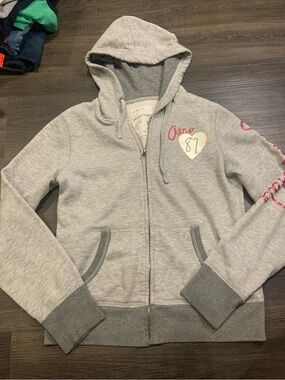 Aeropostale Light Gray Zip Hoodie with Pink Script